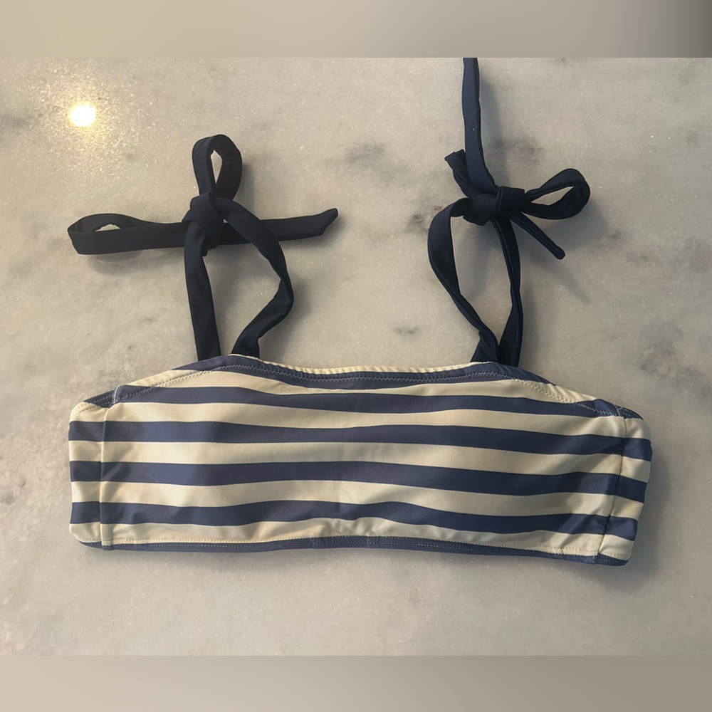 Summersalt Navy and Cream Striped Bikini Top